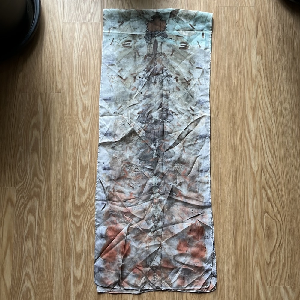 VINTAGE Hand-dyed Silk Scarf With Botanical Leaf Print - Picture 10 of 11